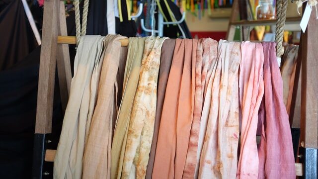Rack of curtain fabrics