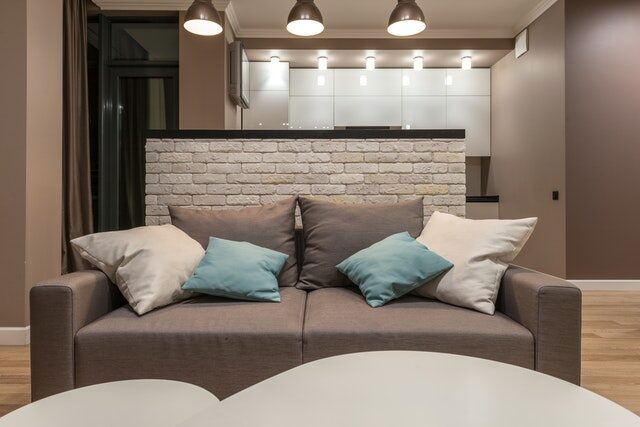 Upholstered grey sofa