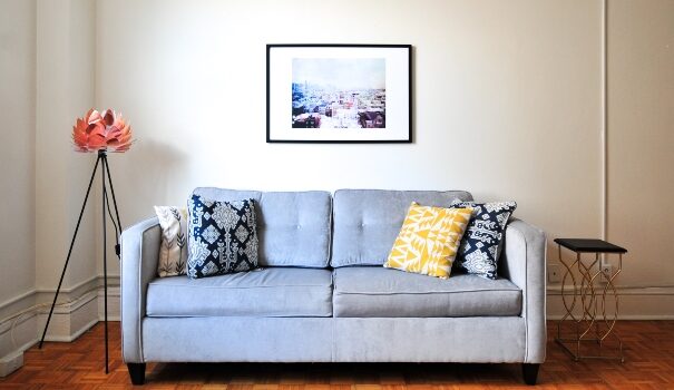 Blue upholstered sofa